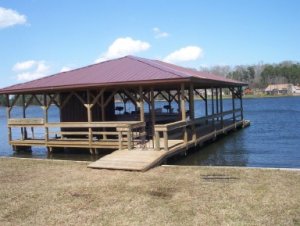 beautiful boat house built by Vines Piers, Inc.